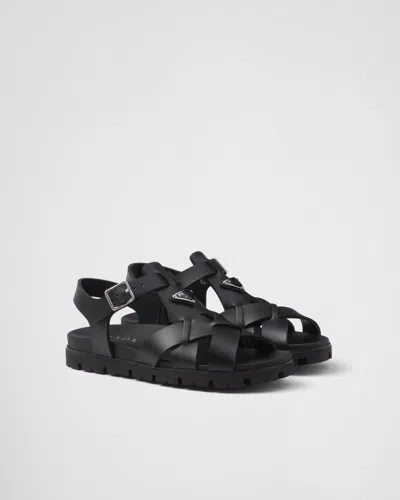 Prada Sandalen Aus Gummi Mit Gekreuztem Band In Schwarz