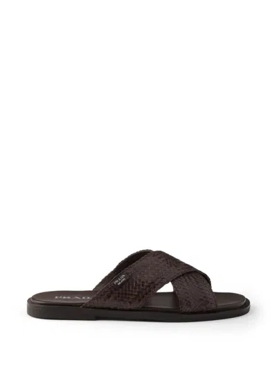 Prada Crisscross Slides In Brown