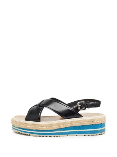 Pre-owned Prada Crisscross Slingback Sandals In Black