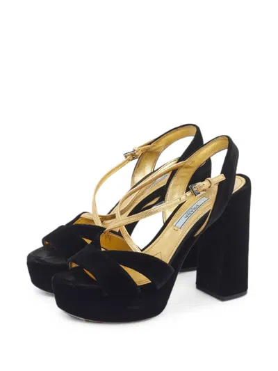Pre-owned Prada Criss-cross Strap Platform Sandals In Black