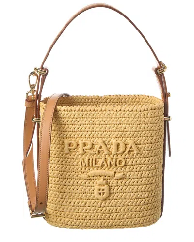 Prada Crochet & Leather Bucket Bag In Brown