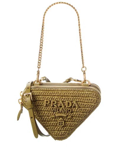 Prada Crochet & Leather Mini Pouch In Green