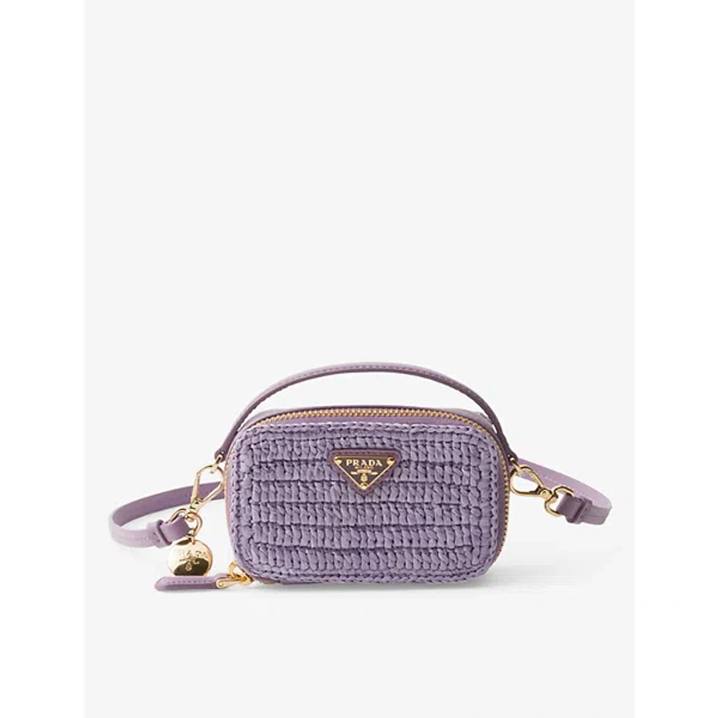 Prada Purple Crochet And Leather Mini Pouch | ModeSens