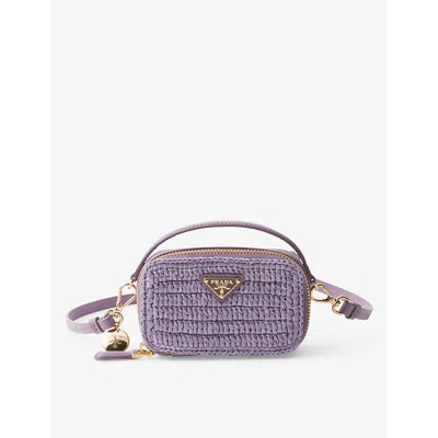 Prada Purple Crochet And Leather Mini Pouch In Purple