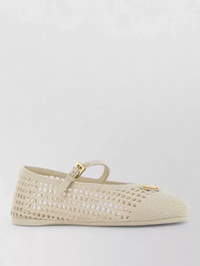 Prada Crochet Ballerina Flats Mesh Buckle Detail In Neutral