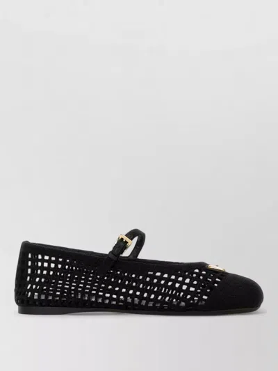 Prada Crochet Ballerina Shoes Buckle Detail Mesh In Black