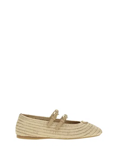 Prada Women Raffia Ballerinas In Brown