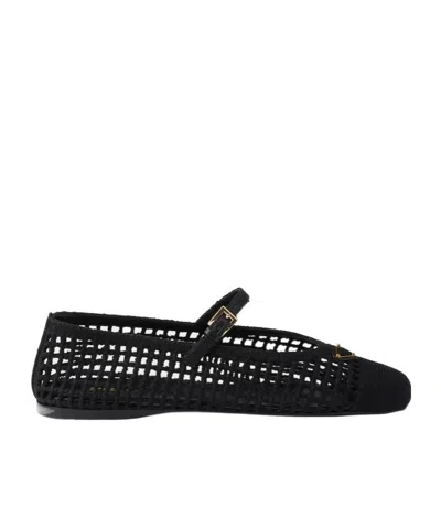 Prada Crochet Cotton Ballerinas In Black