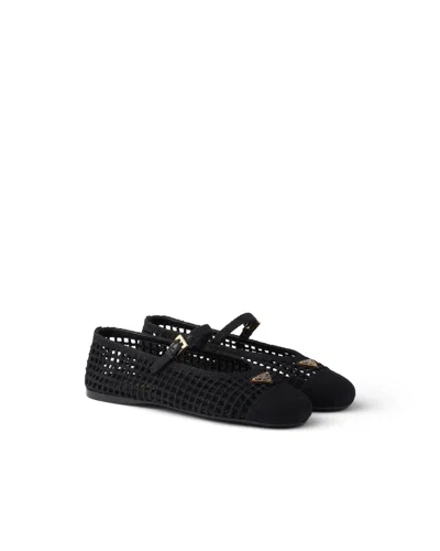 Prada Crochet Ballerinas In Black