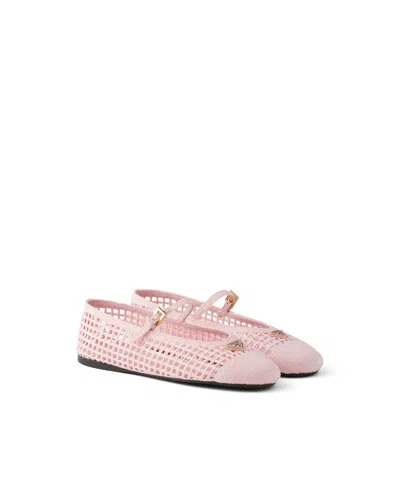 Prada Crochet Ballet Flats In Pink
