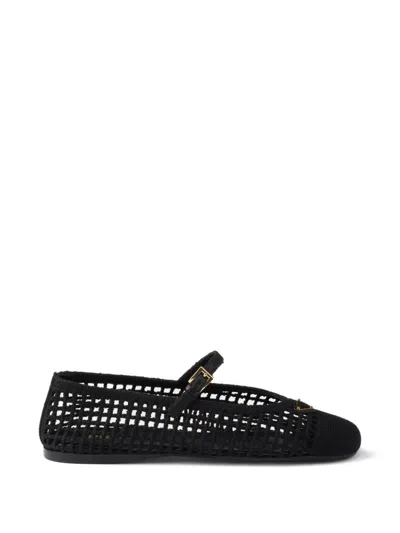 Prada Crochet Ballet Flats In Black