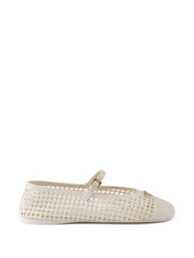 Prada Crochet Ballet Flats In White