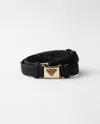 Prada Womens Black Triangle-buckle Raffia-effect Woven Belt In Black