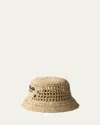 Prada Womens Neutral Embroidered Lettered-logo Crochet Bucket Hat In F0018 Naturale