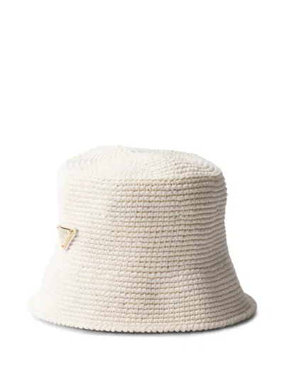 Prada Crochet Bucket Hat In Elfenbein