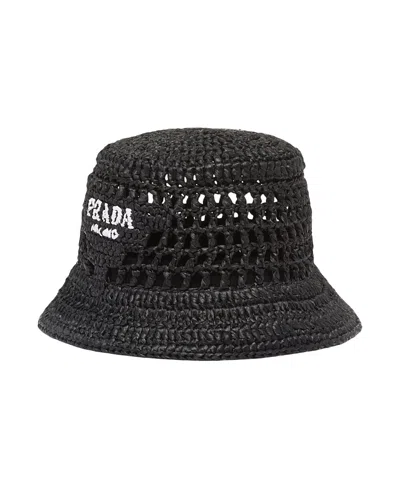 Prada Crochet Bucket Hat In Black
