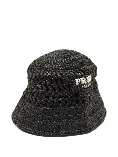 Pre-owned Prada Crochet Bucket Hat In Black