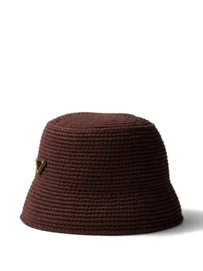 Prada Crochet Bucket Hat In Brown