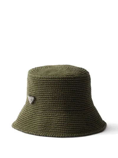 Prada Crochet Bucket Hat In Green