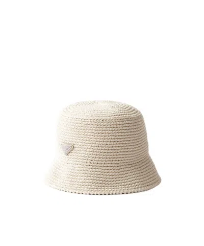 Prada Crochet Bucket Hat In Neutral