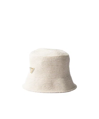 Prada Crochet Bucket Hat In Ivory