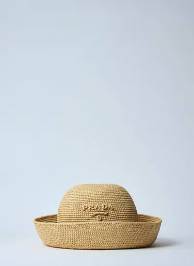 Prada Crochet Bucket Hat In Natural