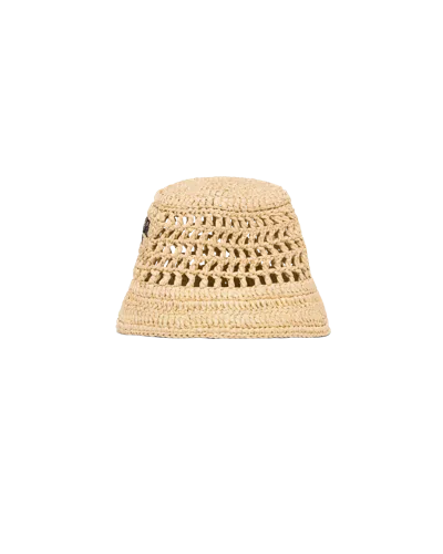 Prada Woven Fabric Bucket Hat In Natural