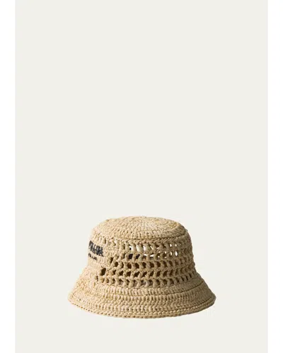 Prada Crochet Bucket Hat In Naturale