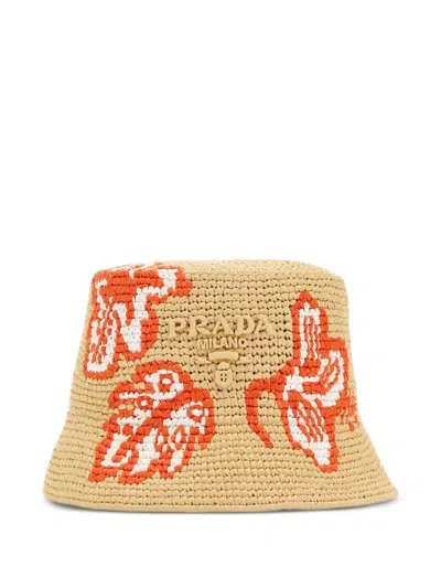 Prada Crochet Bucket Hat In Neutral