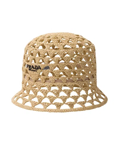 Prada Crochet Bucket Hat In Neutral