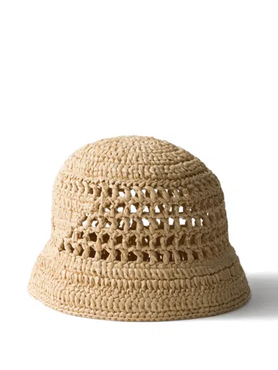Prada Crochet Bucket Hat In Brown