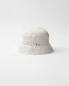 Prada Wide Brim Raffia Bucket Hat In White