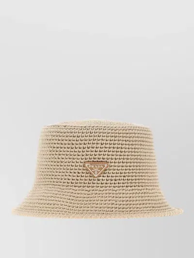 Prada Crochet Bucket Hat Wide Brim Texture In Neutral