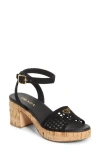 Prada Crochet Cork Platform Sandal In Black
