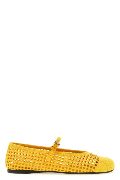 Prada Crochet Cotton Ballet Flats In Yellow