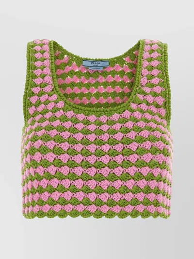 PRADA CROCHET CROP TOP SCALLOPED HEM