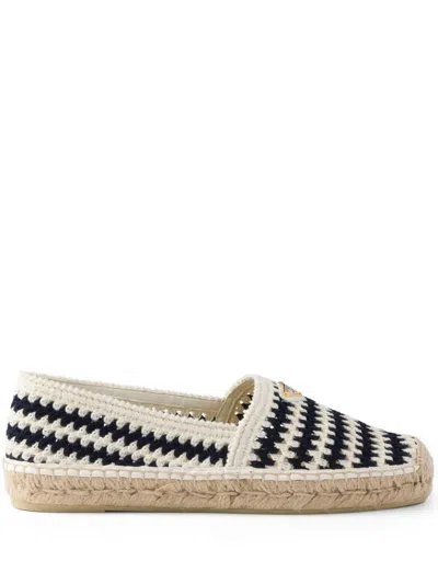 Prada Striped Crochet Espadrilles In Neutral