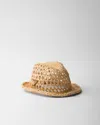Prada Womens Neutral Triangle-plaque Raffia-effect Woven Fedora Hat In Natur