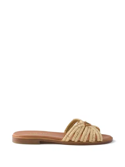Prada Crochet Flat Sandals In Brown