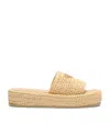 Prada Raffie Single-band Platform Slides In Neutral