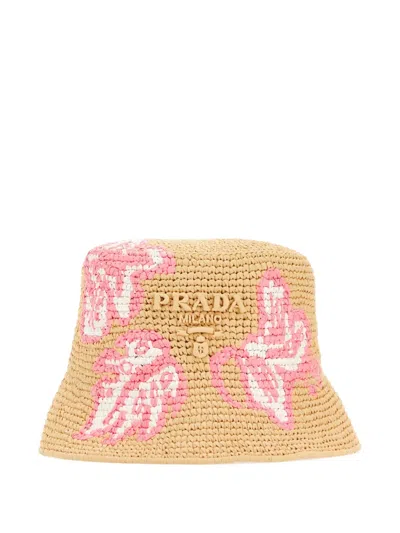 Prada Crochet Floral-embroidery Bucket Hat In Neutral
