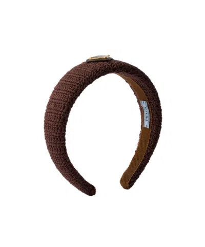 Prada Crochet Headband In Cocoa Brown