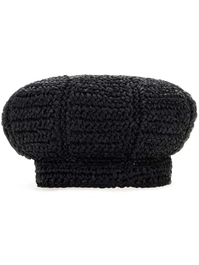 Prada Crochet-knit Hat In Black