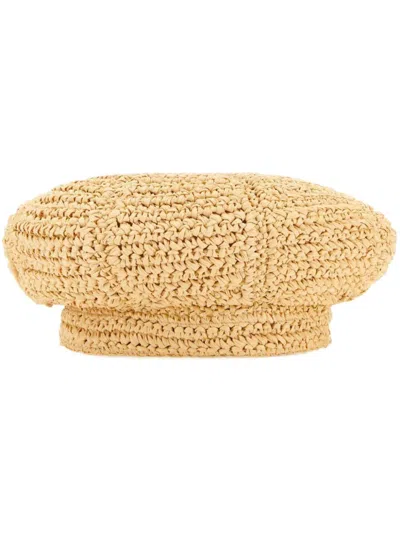Prada Beige Rafia Baker Boy Hat In Yellow