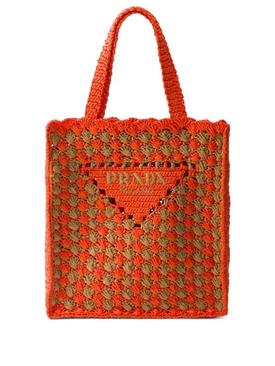 Prada Crochet Tote Bag In Orange
