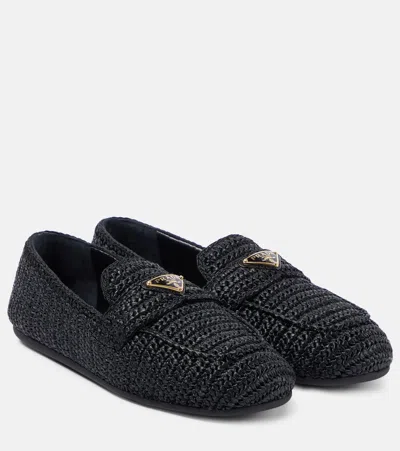 Prada Crochet Loafers In Black