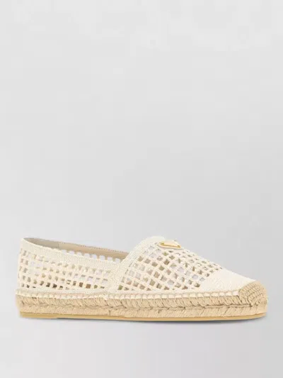 Prada Crochet Loafers Woven Detail Espadrille Sole In White