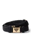 Prada Womens Black Triangle-buckle Raffia-effect Woven Belt In Black