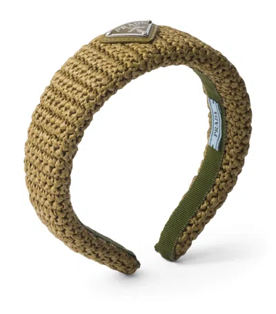 Prada Womens Neutral Crochet Brand-plaque Woven Headband