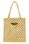 Prada Crochet Logo Shopping Bag Tote Bag Beige In Neutral